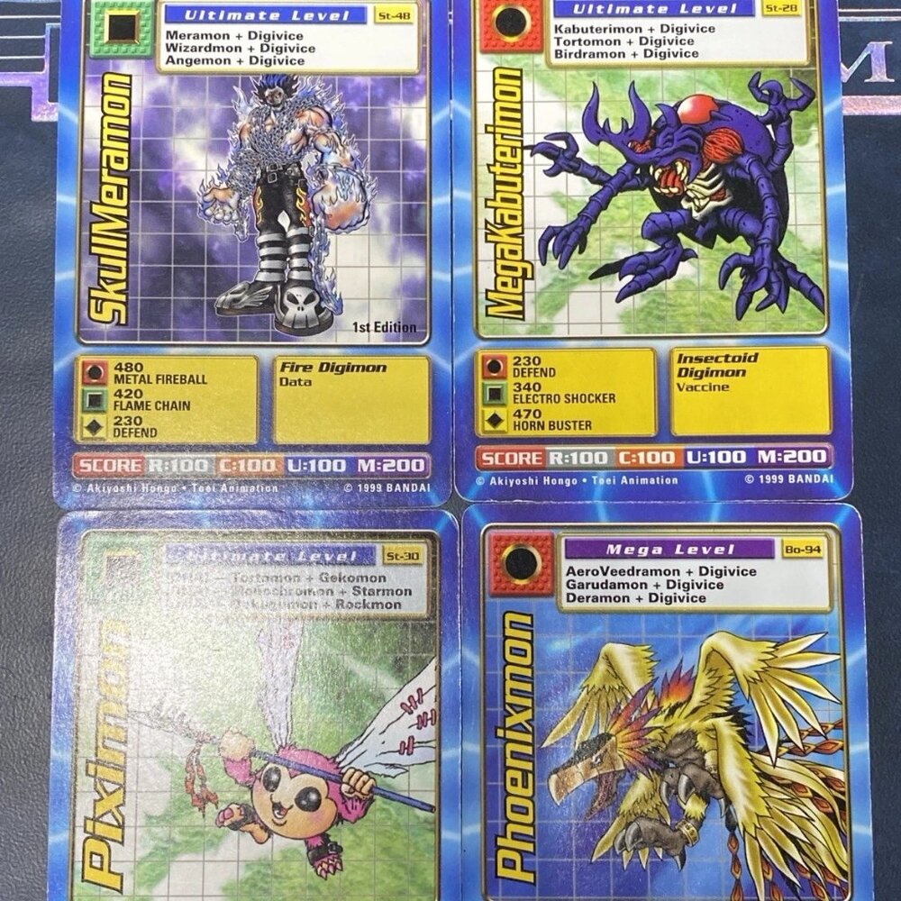 Digimon Cards Lot (1999 Bandai) – SkullMeramon 1st Ed, Phoenixmon